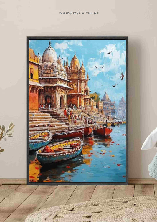 Impressionist Painting of Varanasi Ghats Poster Wall Art