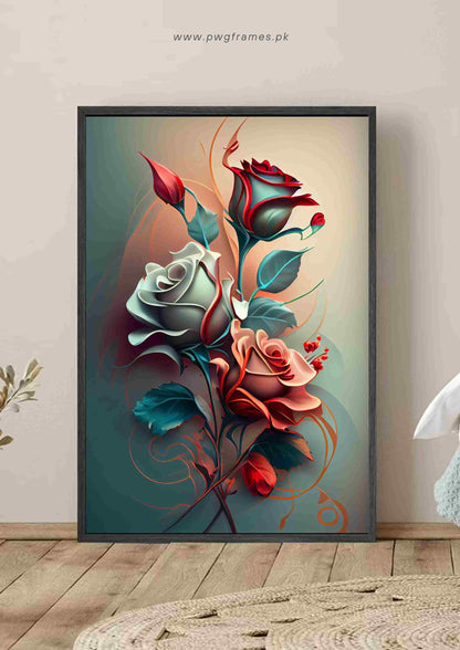 Romantic Three Roses Floral Poster Wall Art