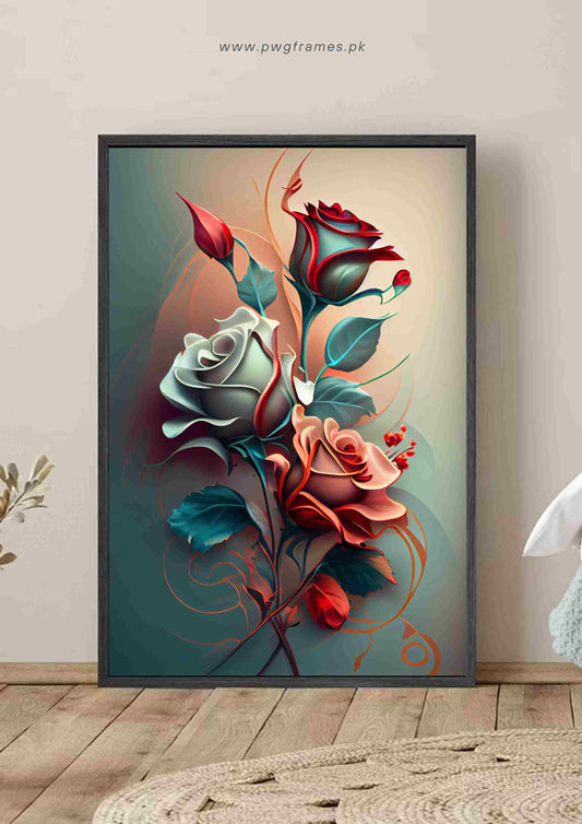 Romantic Three Roses Floral Poster Wall Art