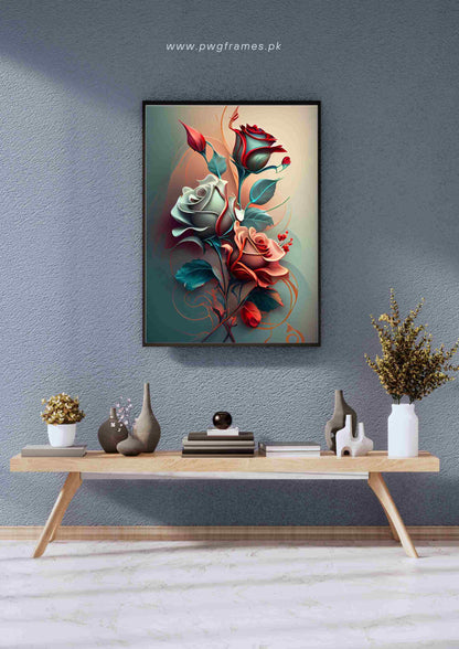 Romantic Three Roses Floral Poster Wall Art