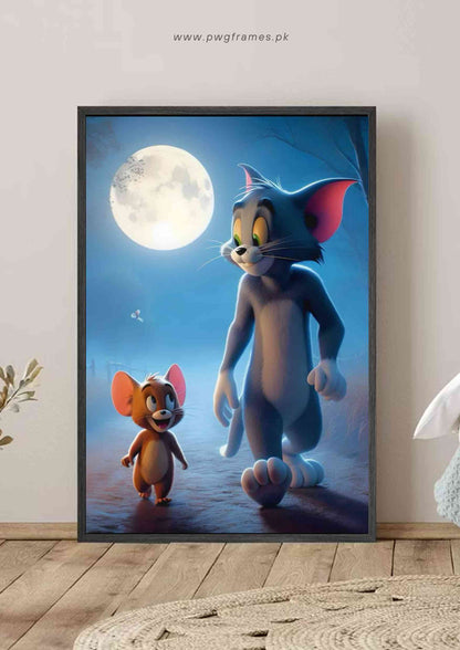 Tom and Jerry Dreamy Moonlit Walk Poster Wall Art