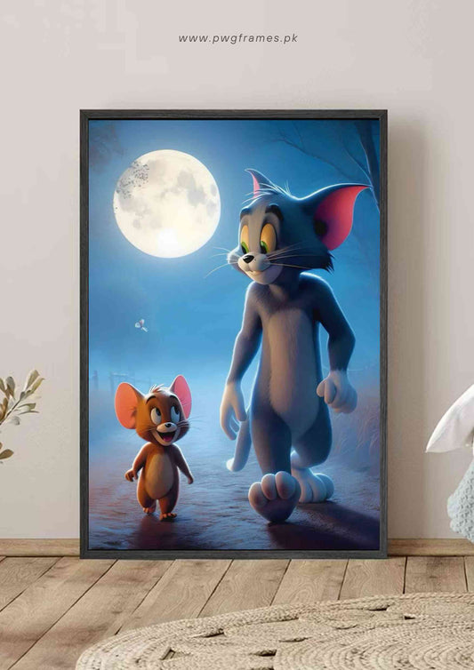 Tom and Jerry Dreamy Moonlit Walk Poster Wall Art