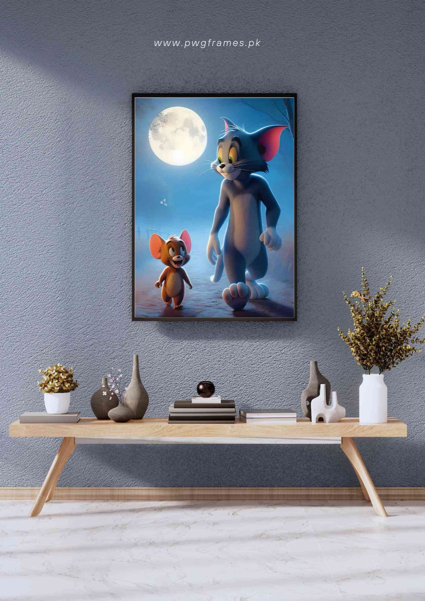 Tom and Jerry Dreamy Moonlit Walk Poster Wall Art