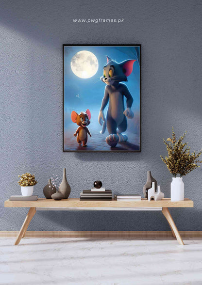Tom and Jerry Dreamy Moonlit Walk Poster Wall Art
