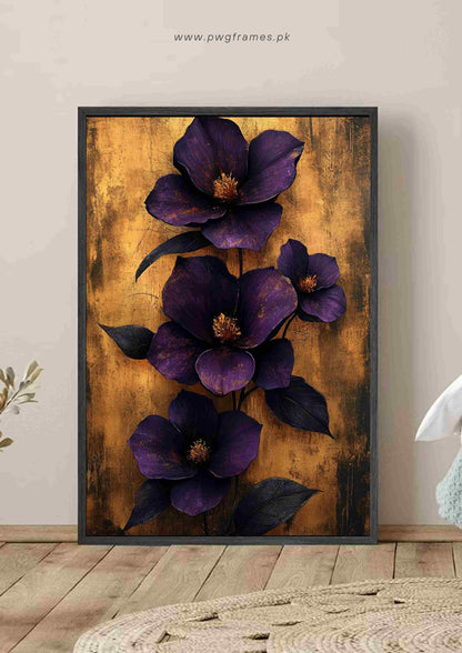 Deep Purple Floral and Gold Abstract Poster Wall Art