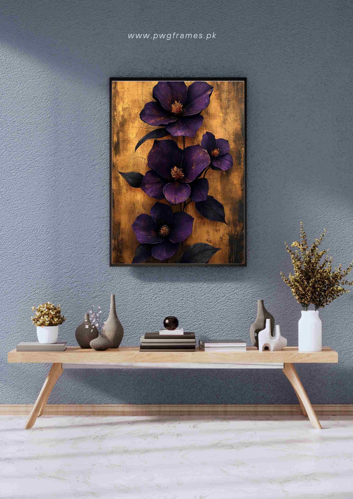 Deep Purple Floral and Gold Abstract Poster Wall Art