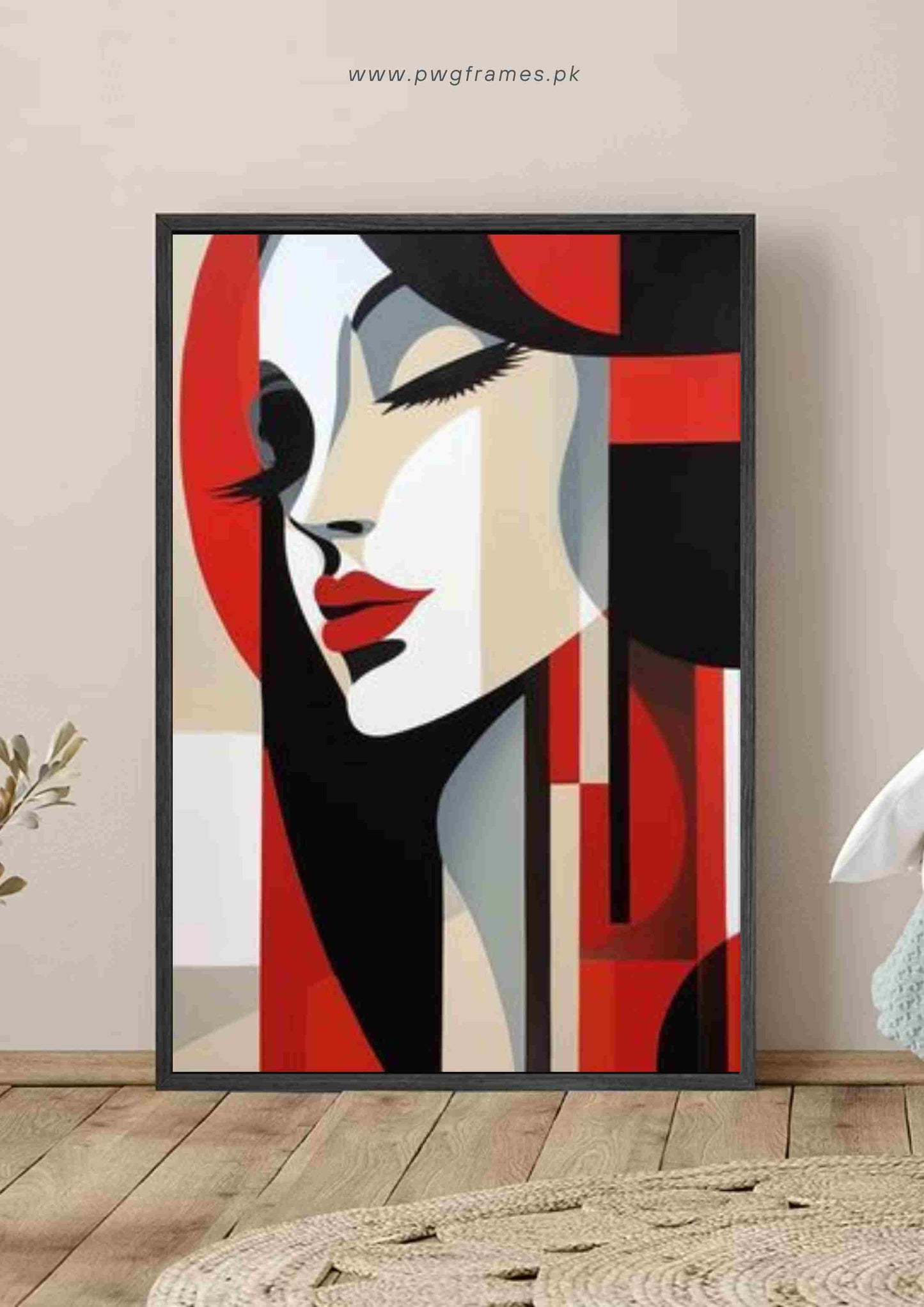Red and White Geometric Abstract Woman Poster Wall Art