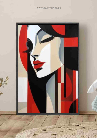 Red and White Geometric Abstract Woman Poster Wall Art