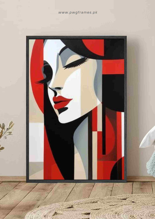Red and White Geometric Abstract Woman Poster Wall Art