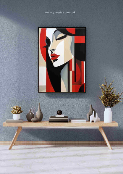 Red and White Geometric Abstract Woman Poster Wall Art