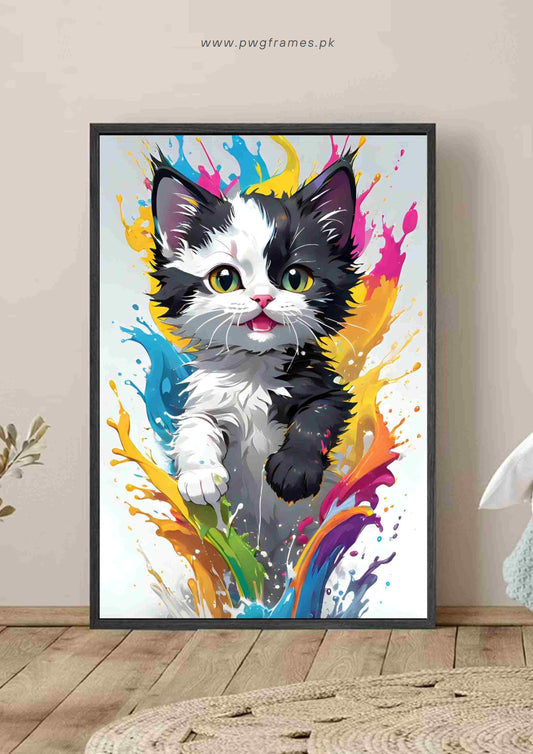 Paint Splatter Kitten Poster Wall Art