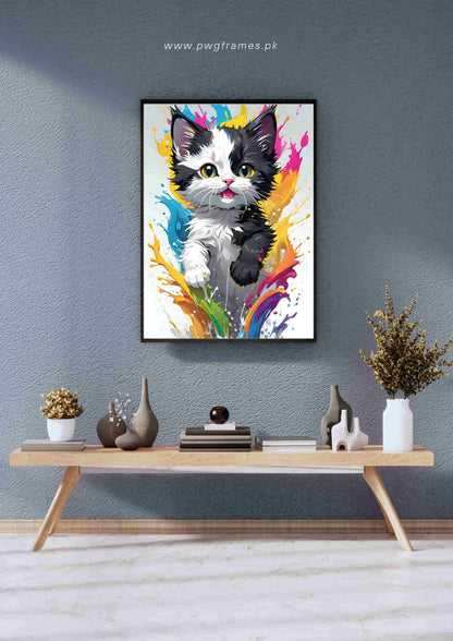 Paint Splatter Kitten Poster Wall Art