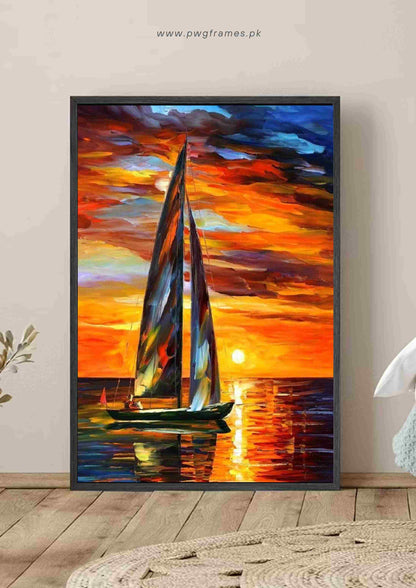 Leonid Afremov Sailboat Sunset Painting Poster Wall Art