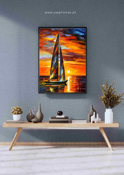 Leonid Afremov Sailboat Sunset Painting Poster Wall Art