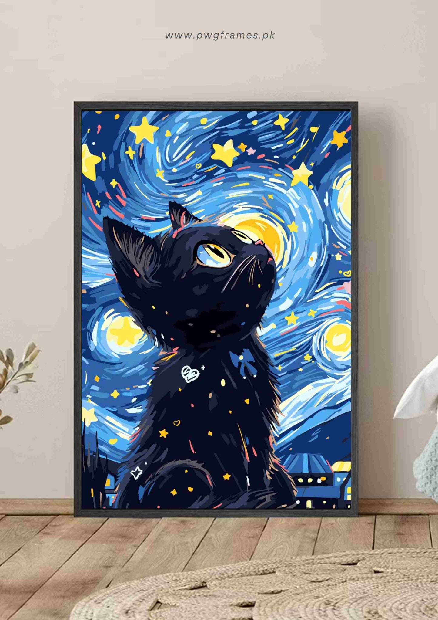 Starry Night Cat Poster Wall Art