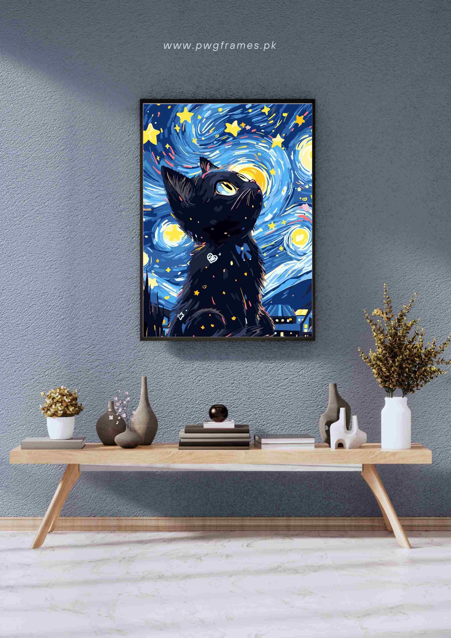 Starry Night Cat Poster Wall Art