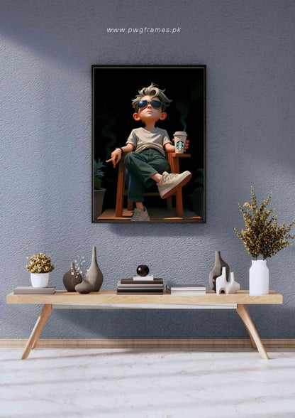 Cool Kid with Coffee Poster Wall Art