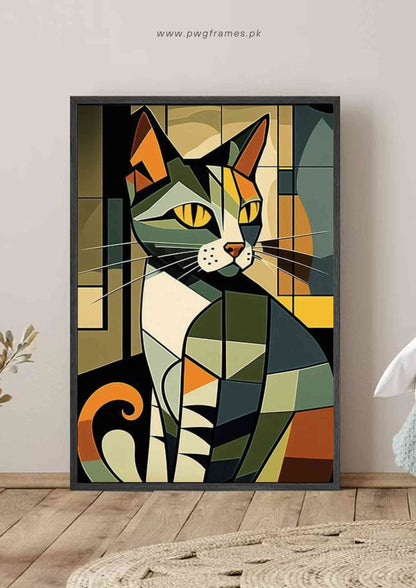 Stained Glass Cubism Cat Poster Wall Art