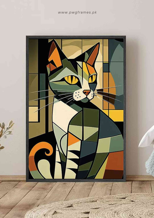 Stained Glass Cubism Cat Poster Wall Art