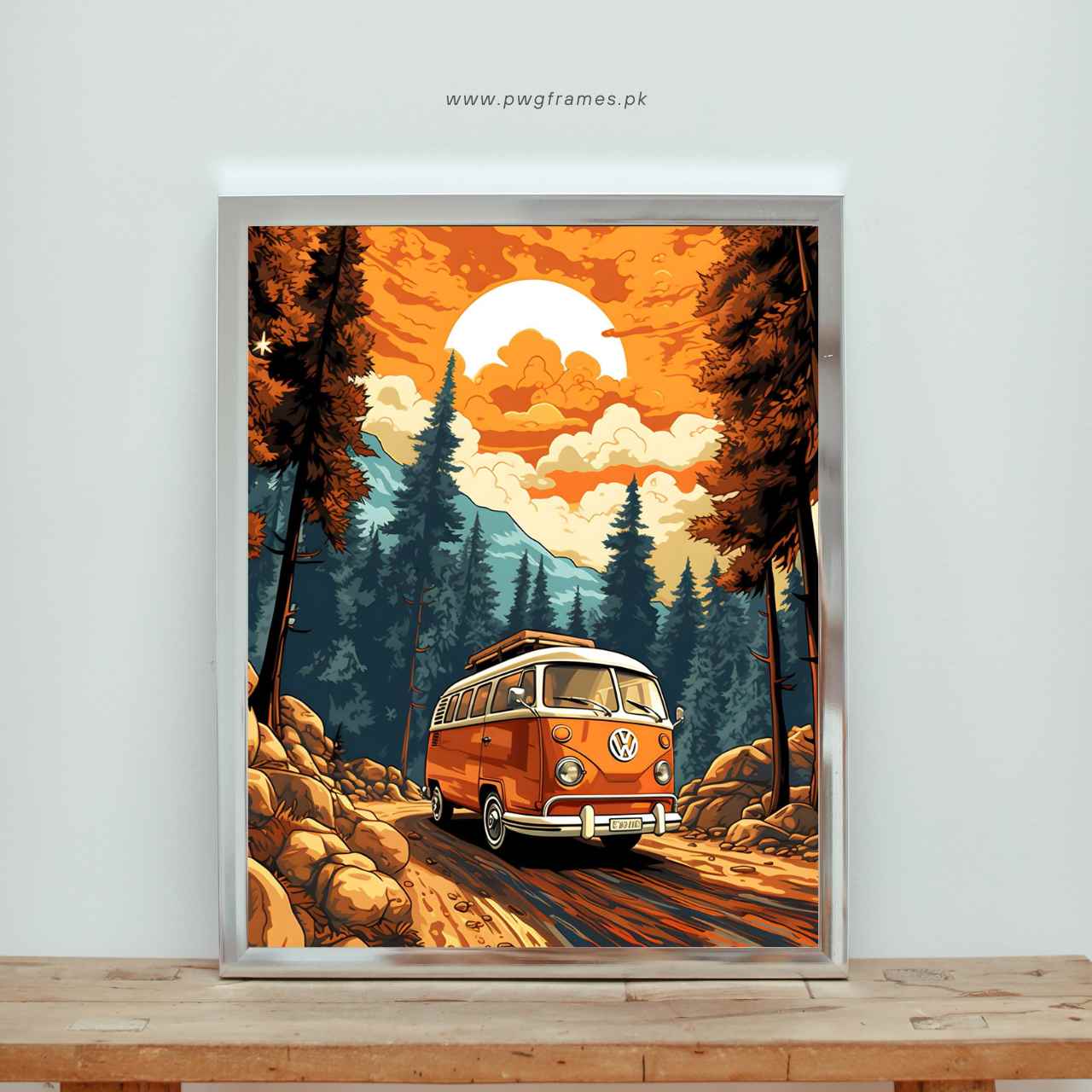 Retro VW Bus Road Trip Poster Wall Art