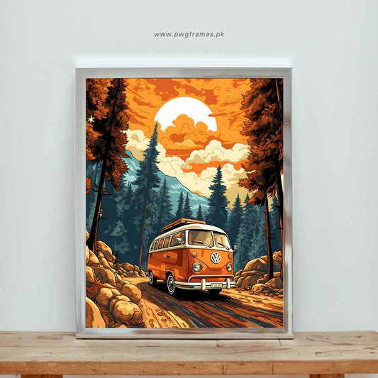 Retro VW Bus Road Trip Poster Wall Art