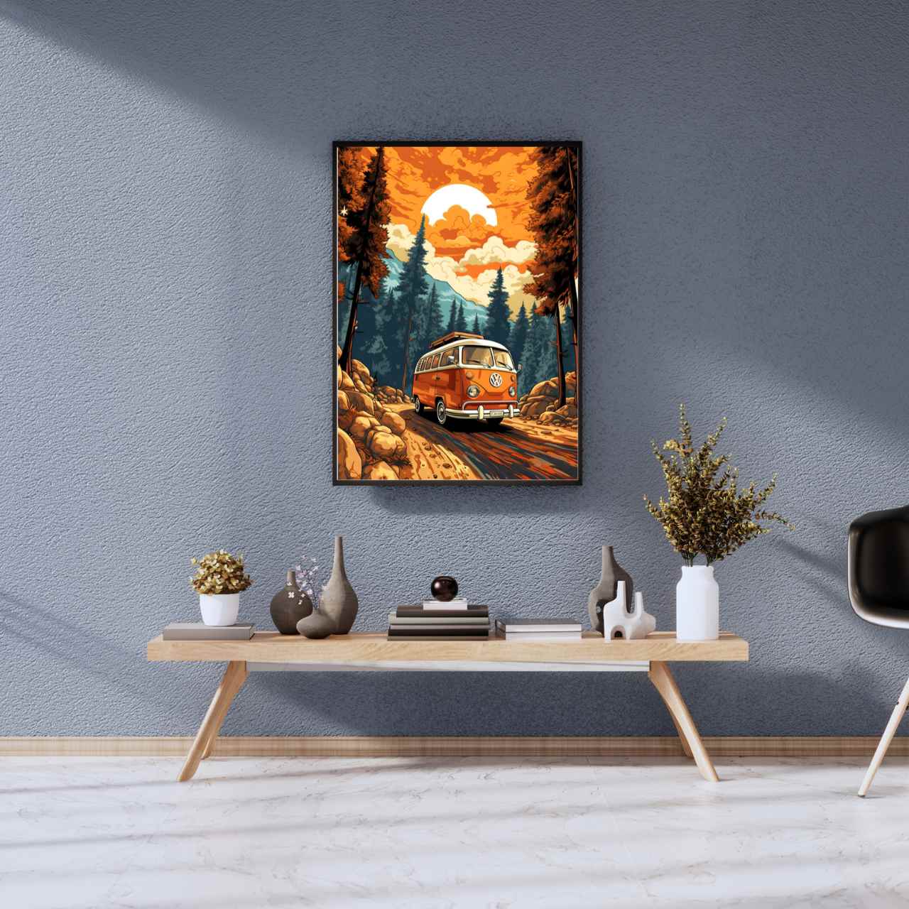 Retro VW Bus Road Trip Poster Wall Art