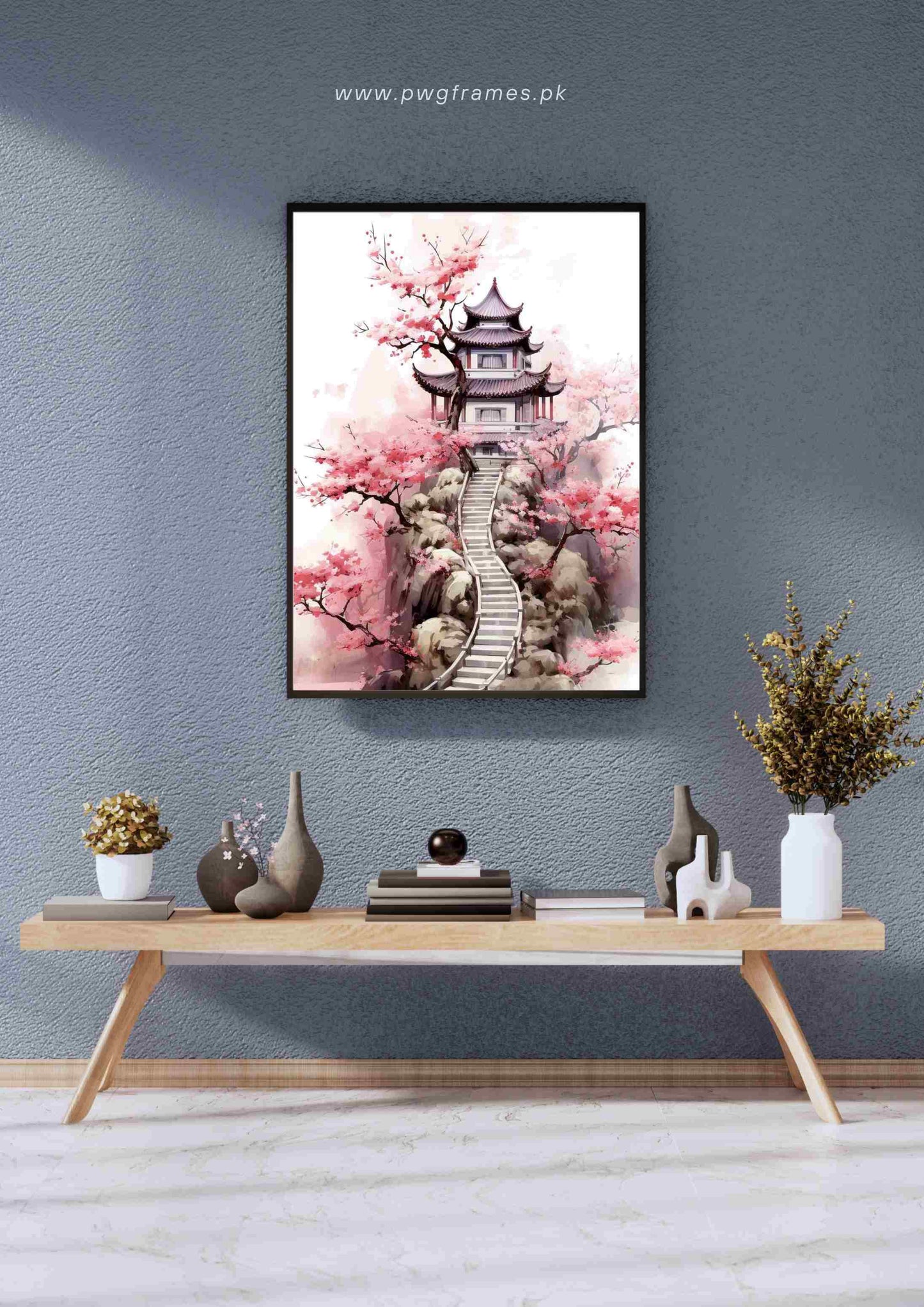 Watercolor Cherry Blossom Temple Poster Wall Art